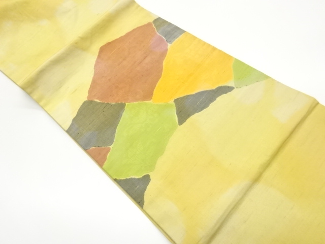 手織り紬抽象模様織出し開き名古屋帯（額縁仕立て）